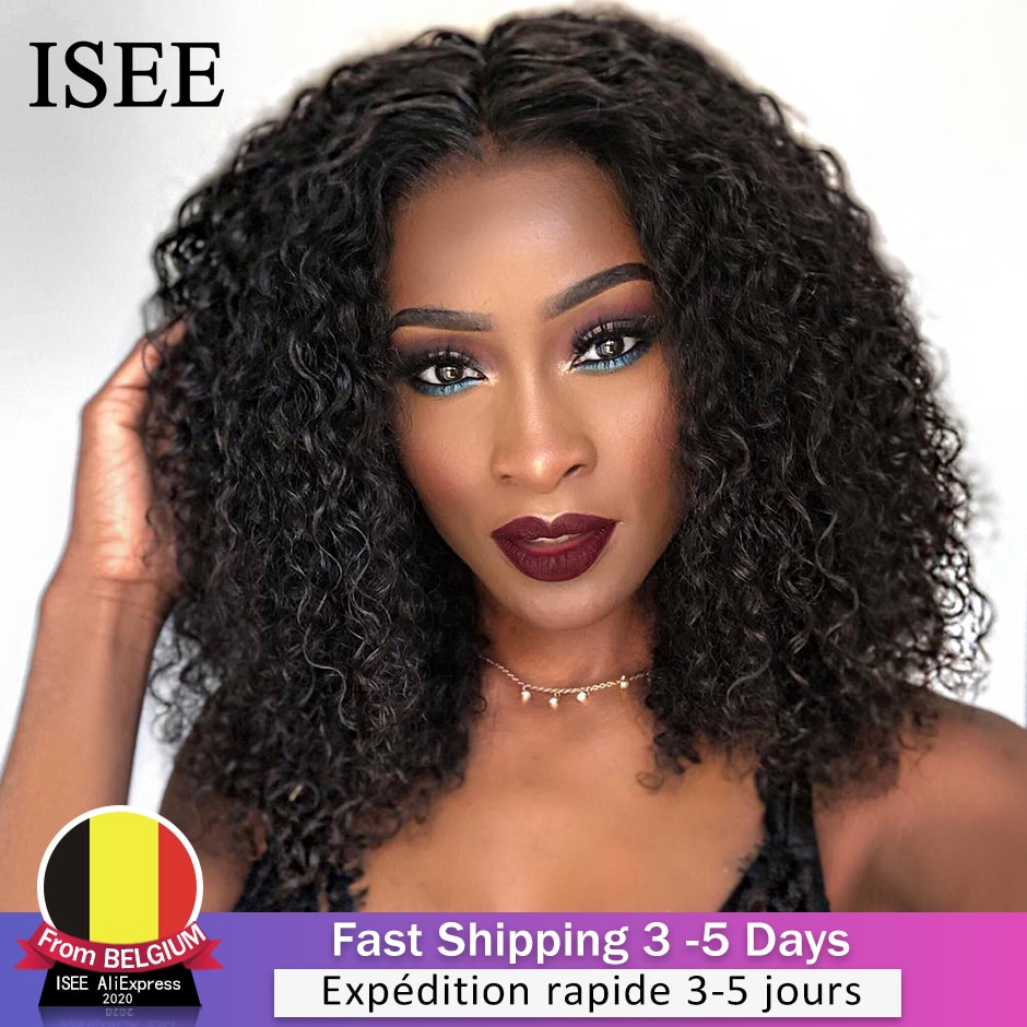 ISEE HAIR 35CM Curly Bob Lace Front Wigs For Wom..